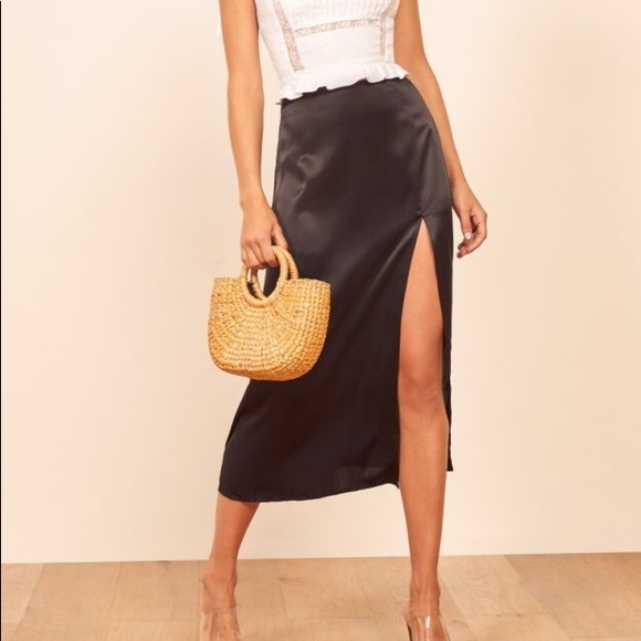 Reformation Dresses & Skirts - Reformation Pigalle Black Satin Silk Midi Skirt 10
